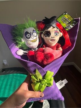 Purple BeetleJuice Plush Halloween Bouquet with Green & Red Accents